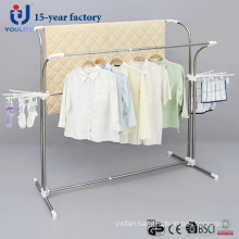 Stainless Steel Double Pole Telescopic Clothes Hanger with Extra Clips